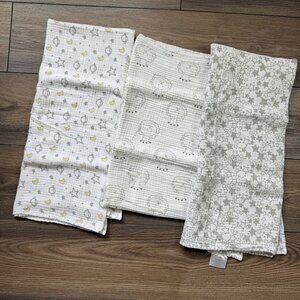 Little Journey Muslin Blanket Lot of 3 Gender Neutral Planets, Stars, Lion Print